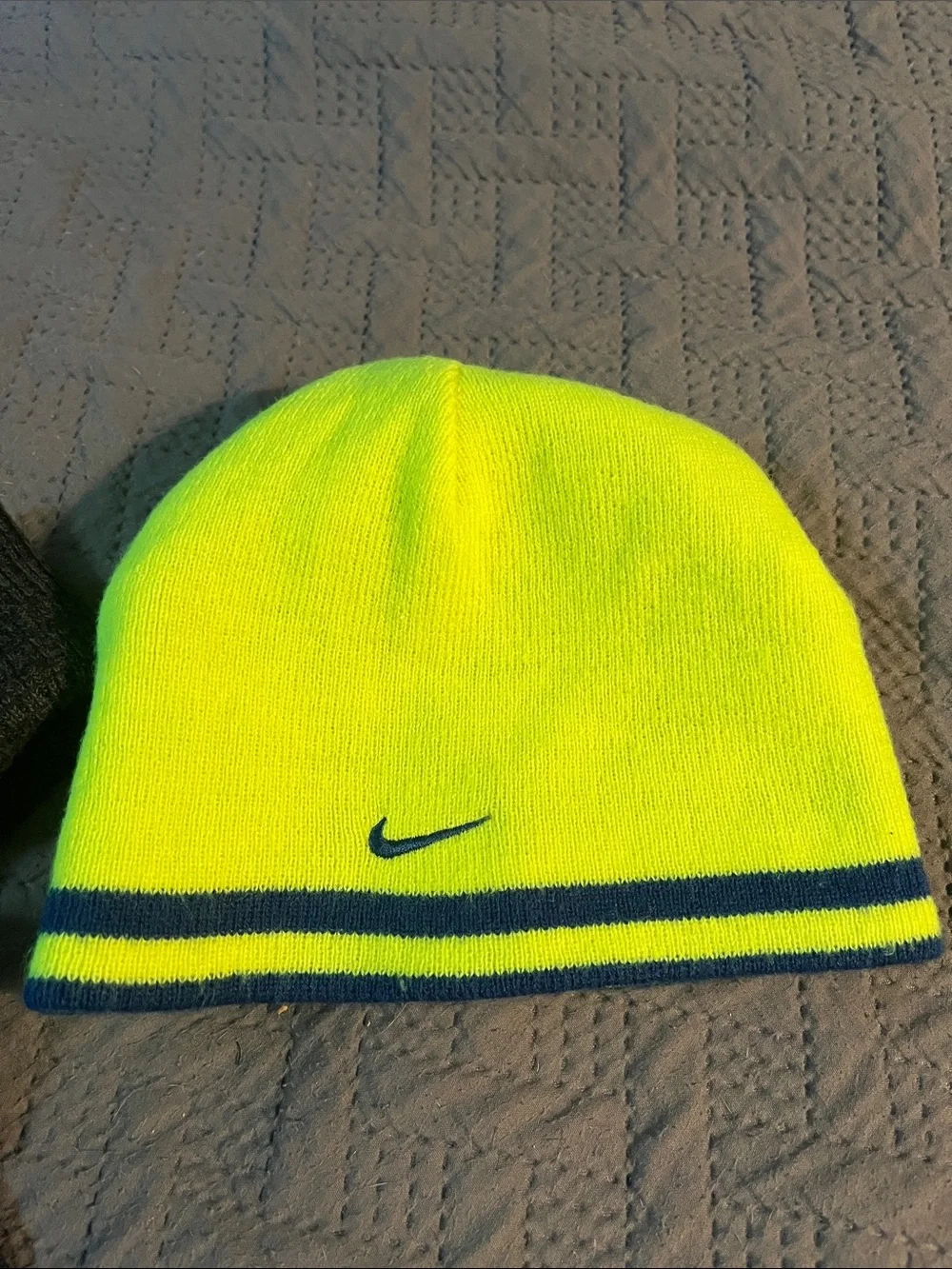 Nike Kids Neon Yellow, Navy & Charcoal Beanie and Glove Set